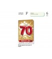 Biglietto CROMO COMPLEANNO 70 ANNI CON RILIEVO E INTERNO A  COLORICONF. 6 PZ.