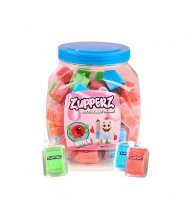 CARAMELLE GOMMOSE ZUPPERZ MILK BRIK A FORMA DI MATTONI RIPIENE DI GEL ALLA FRAGOLA CONF. SINGOLARMENTE EXPO. 50 PZ. DA 18 GR.