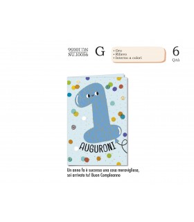 Biglietto CROMO COMPLEANNO LUI 1 ANNO CON INTERNI A COLORI CONF. 6 PZ.