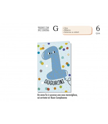 Biglietto CROMO COMPLEANNO LUI 1 ANNO CON INTERNI A COLORI CONF. 6 PZ.