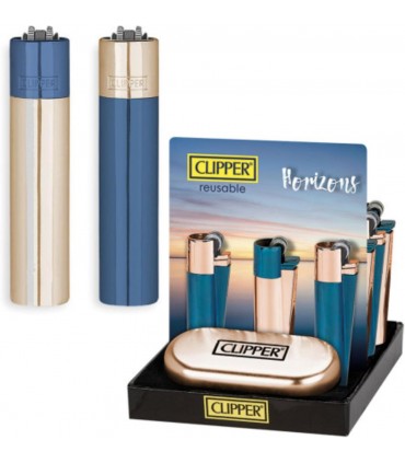 Accendino Clipper Large in Metallo BLUE&SILVER Expo da 12 pz. ASSORTITI
