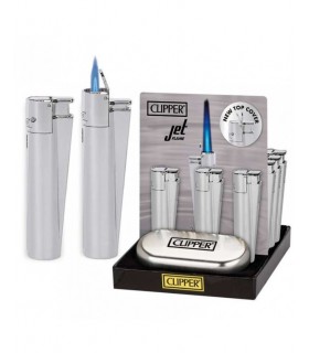 Accendino Clipper Large in Metallo JET FLAME SILVER Expo da 12 pz. ASSORTITI