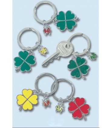 Portachiavi in Metallo a forma di quadrifoglio Cartella da 12 pz. colori assortiti