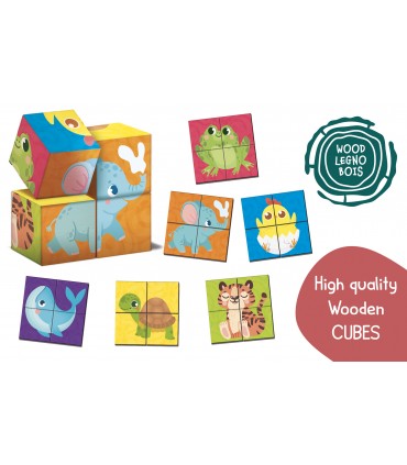 MONTESSORI BABY WOOD CUBES AND  PUZZLE 2 IN 1-1-4 LISCIANI GIOCHI