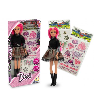 DEA BAMBOLA CON STICKERS PER TATUAGGI temporanei H.31CM TEOREMA GIOCHI