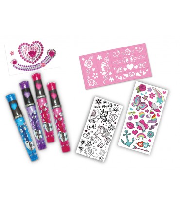 MISS CARINA TATTOO STUDIO CON STICKERS E 4 PENNE E STENCIL TEOREMA GIOCHI