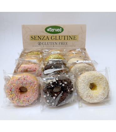 DONUTS ARTIGIANALI TERVED 45G SENZA GLUTINE tutti i gusti con farina di grano di saraceno EXPO DA 15PZ. assortiti con 5 gusti