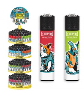 Accendino Clipper Large A ROBOT ESPOSITORE da 192 pz. con grafiche ASSORTITE