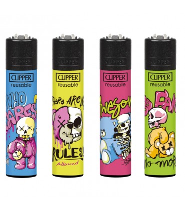 Accendino Clipper Large BEAR SKULLS conf. 48 pz. assortito con 4 grafiche