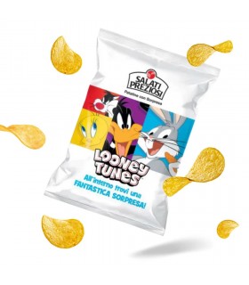 PATATINE LOONEY TUNES 25gr ORIGINALI SALATI PREZIOSI CON SORPRESA CARTONE DA 24 BUSTINE