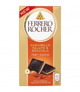 TAVOLETTA FERRERO ROCHER CON CIOCCOLATO FONDENTE EXTRA DARK 70% CARAMELLO SALATO E NOCCIOLE  DA 90G.