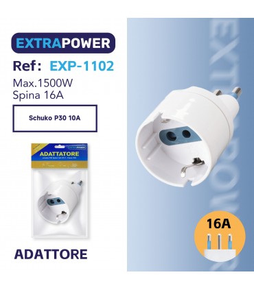 Adattatore PRESA Schuko BIANCO EXTRAPOWER confezionato in blister