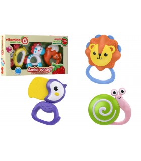VITAMINA G AMICI SONAGLI ASSORTITO IN TRE FIGURE CON PARTI MASSAGGIA GENGIVE 0-36 M GLOBO GIOCHI
