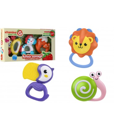 VITAMINA G AMICI SONAGLI ASSORTITO IN TRE FIGURE CON PARTI MASSAGGIA GENGIVE 0-36 M GLOBO GIOCHI