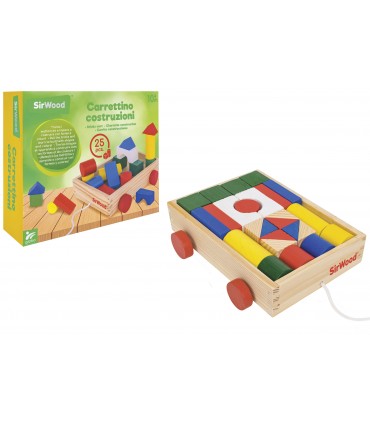 SIRWOOD CARRETTINO COSTRUZIONI IN LEGNO 25PZ CON FORME E COLORI 10M+ GLOBO GIOCHI