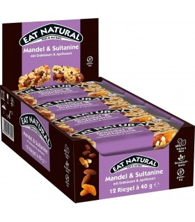 BARRETTA EAT NATURAL MANDORLE E UVA SULTANINA CON ARACHIDI E ALBICOCCHE CONF.12 PZ X 40GR