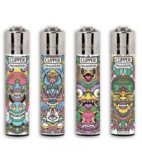 Accendino Clipper LARGE BALINESE MASKS conf. 48 pz. assortiti con 4 grafiche