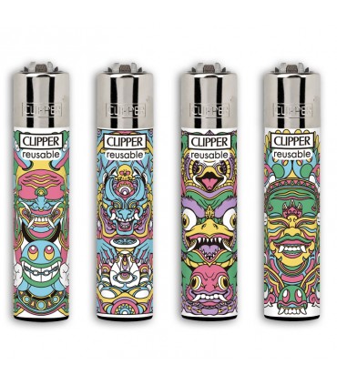 Accendino Clipper LARGE BALINESE MASKS conf. 48 pz. assortiti con 4 grafiche