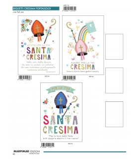 BIGLIETTO Marpimar CRESIMA PORTASOLDI CON FOIL ORO conf. 12 pz. assortiti