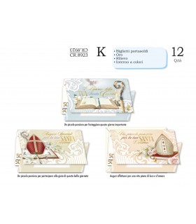 Biglietto CROMO CRESIMA PORTASOLDI CON LAVORAZIONE IN ORO E INTERNO A COLORI CONF. 12 PZ. ASSORTITI