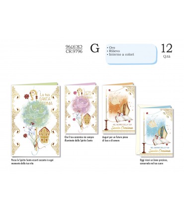 Biglietto CROMO CRESIMA CON LAVORAZIONE IN ORO INTERNO A COLORI CONF. 12 PZ. ASSORTITI
