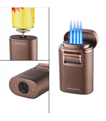 Accendino Elettronico silver match QUADRUPLA FIAMMA TURBO JET per Sigari Confezionato in Elegante scatola da regalo