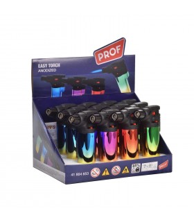 Accendino ELETTRONICO Prof EASY TORCH TURBO blueflame anodizzato conf. 12 pz. assortito con 4 colori