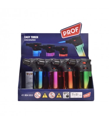 Accendino ELETTRONICO Prof EASY TORCH TURBO blueflame anodizzato conf. 12 pz. assortito con 4 colori