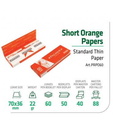 Cartina PALMER corta ORANGE extra fine CONF. DA 50 LIBRETTI da 60 cartine