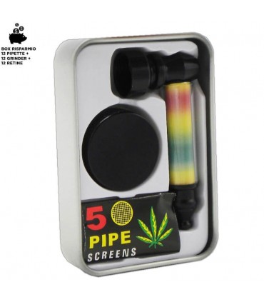 ATOMIC KIT FUMATORE PIPETTA METALLICA MINI GRINDER IN PLASTICA CON 5 RETINE