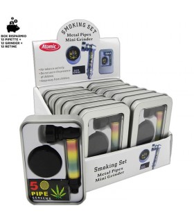 ATOMIC KIT FUMATORE PIPETTA METALLICA MINI GRINDER IN PLASTICA CON 5 RETINE