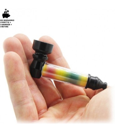 ATOMIC KIT FUMATORE PIPETTA METALLICA MINI GRINDER IN PLASTICA CON 5 RETINE