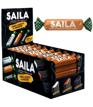 SAILA LIQUIRIZIA CON RIPIENO ALLA MENTA E CARAMELLO STICK SOFFICE  19gr CONF. 100 PZ.