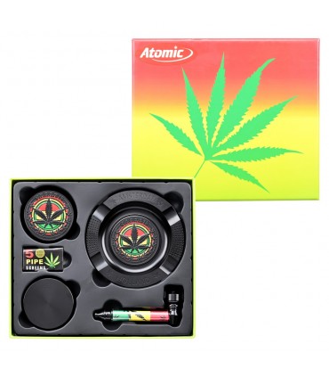 ATOMIC SET DA 4PEZZI IN METALLO PIPA POSACENERE E GRINDER DA 50MM CON 5 RETINE