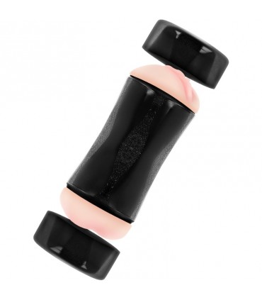 MASTURBATORE A DOPPIO FORO VAGINA E ANO IN TPE LUNGHEZZA INSERIBILE 15CM CON COPERCHI SU ENTRAMBI I LATI