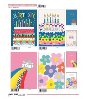 Biglietti MARPIMAR Buon Compleanno CON FOIL OLOGRAFICO conf.12 pz. assortiti