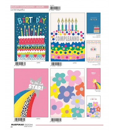 Biglietti MARPIMAR Buon Compleanno CON FOIL OLOGRAFICO conf.12 pz. assortiti