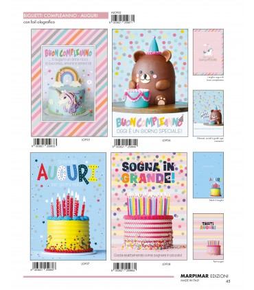 Biglietti MARPIMAR Buon Compleanno CON FOIL OLOGRAFICO conf.12 pz. assortiti