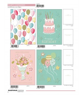 Biglietti MARPIMAR Buon Compleanno CON FOIL ORO E RILIEVO conf.12 pz. assortiti