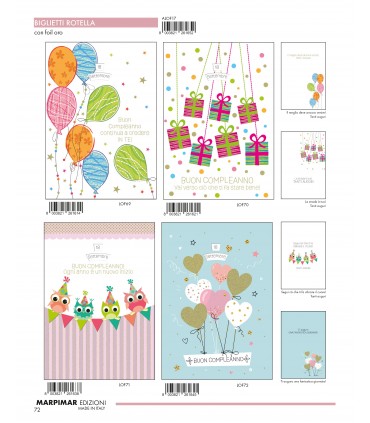 Biglietti MARPIMAR Buon Compleanno CON ROTELLA GIORNO/MESE Conf.12 pz. assortiti