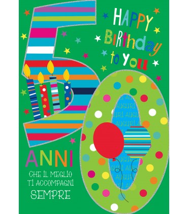 Biglietti MARPIMAR Buon Compleanno 50 ANNI CON FOIL OLOGRAFICO Conf.6 pz.