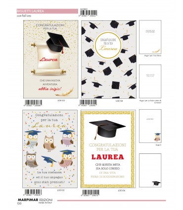 Biglietti MARPIMAR LAUREA CON FOIL ORO CONF. 12 PZ. ASSORTITI