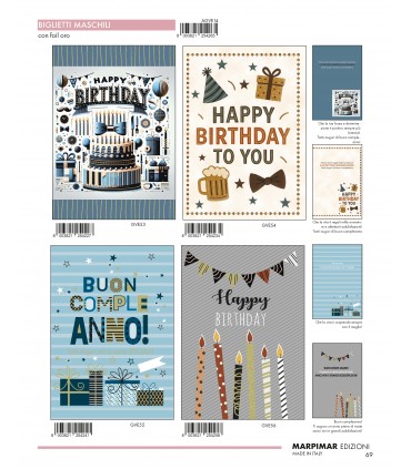 Biglietti MARPIMAR COMPLEANNO MASCHILI CON FOIL ORO CONF. 12 PZ. ASSORTITI