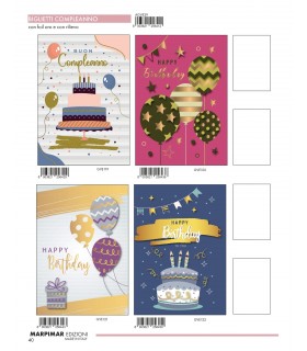 Biglietti MARPIMAR Buon Compleanno CON FOIL ORO E RILIEVO conf.12 pz. assortiti