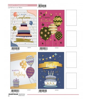 Biglietti MARPIMAR Buon Compleanno CON FOIL ORO E RILIEVO conf.12 pz. assortiti