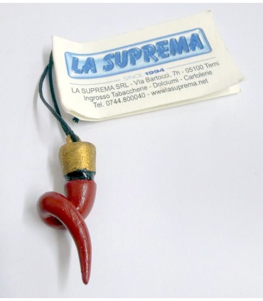 Corno a Spirale in TERRACOTTA Rosso H.2 CM CON DECORO Realizzato e dipinto a mano IN ELEGANTE SCATOLA DA REGALO