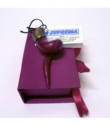 Corno a Spirale in TERRACOTTA Rosso H.4.5 CM CON DECORO Realizzato e dipinto a mano IN ELEGANTE SCATOLA DA REGALO