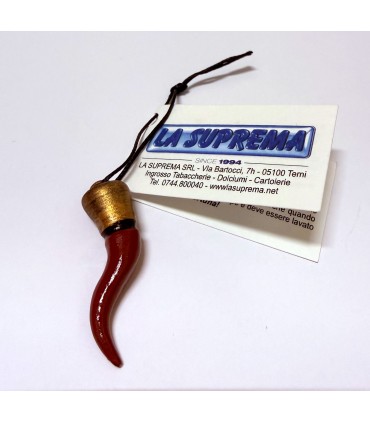 Corno PICCOLO in TERRACOTTA Rosso H.3.5 cm Realizzato e dipinto a mano IN ELEGANTE SCATOLA DA REGALO