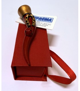 Corno a Spirale in TERRACOTTA Rosso H.8 CM CON DECORO Realizzato e dipinto a mano IN ELEGANTE SCATOLA DA REGALO