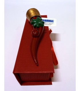 Corno a Spirale in TERRACOTTA Rosso H.11 CM CON DECORO Realizzato e dipinto a mano IN ELEGANTE SCATOLA DA REGALO